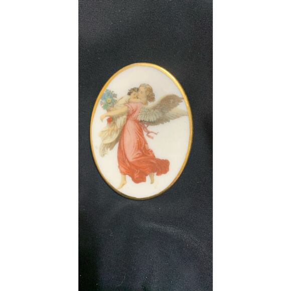 Vintage Ceramic Porcelain 2 Angel Cherubs Brooch - Picture 2 of 4
